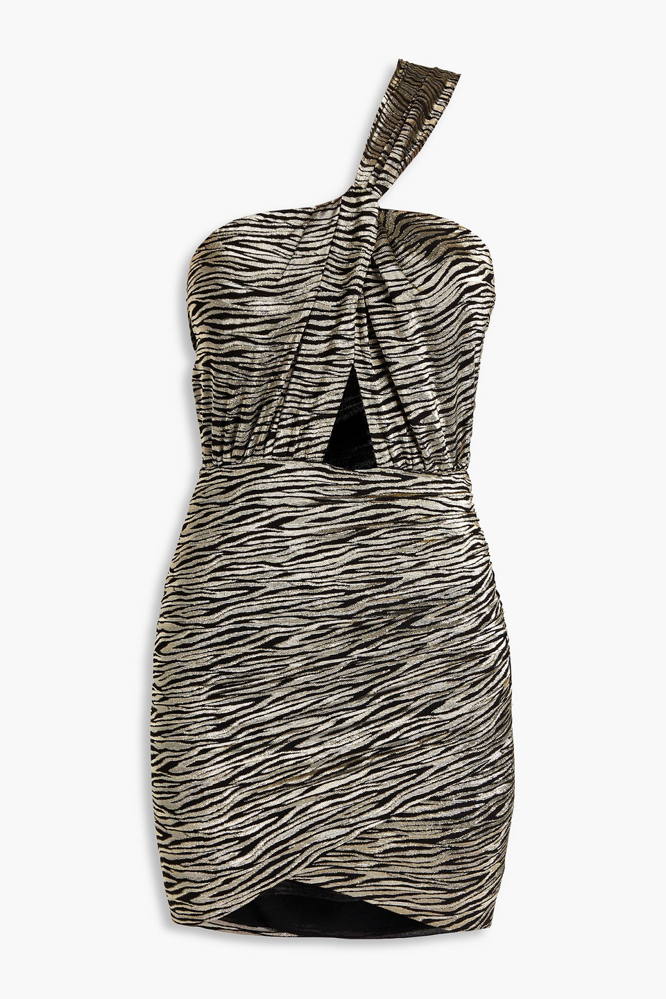 Yrung one-shoulder metallic tiger-print silk-blend chiffon mini dress
