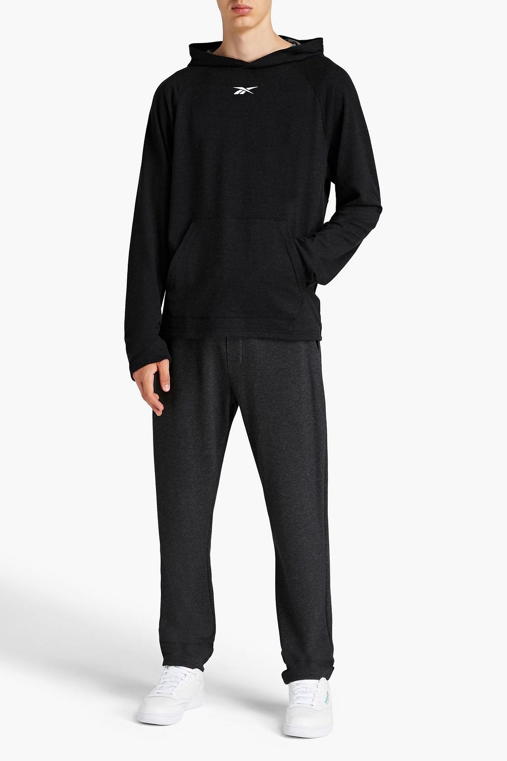 REEBOK Hoodie aus Frottee mit Logoprint und Mesh-Besatz
