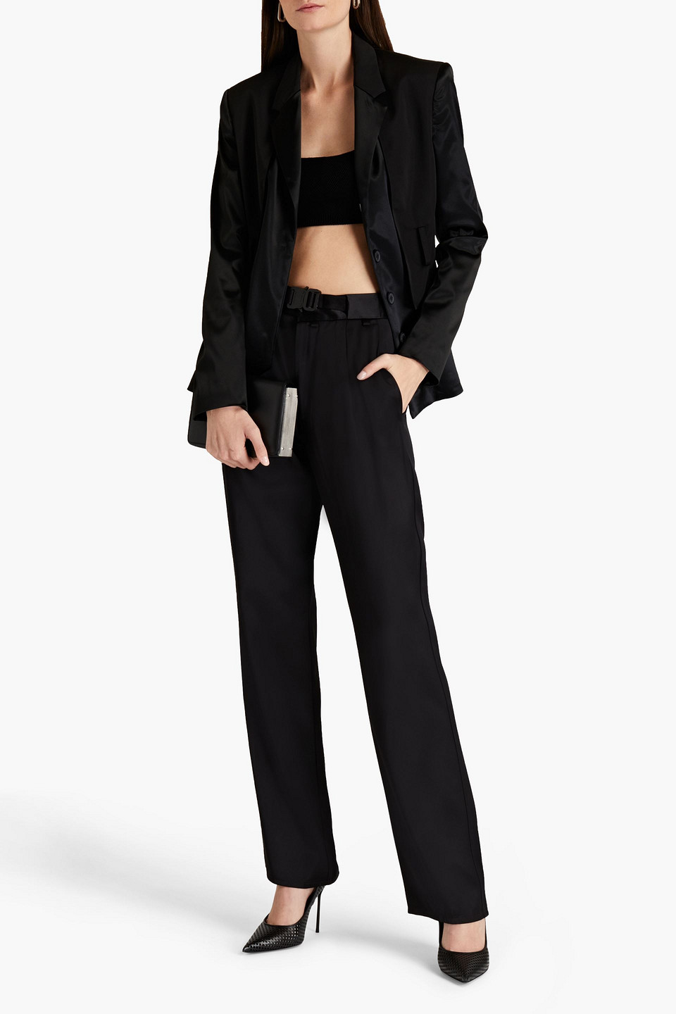 Alyx Belted Satin Straight-leg Trousers In Black