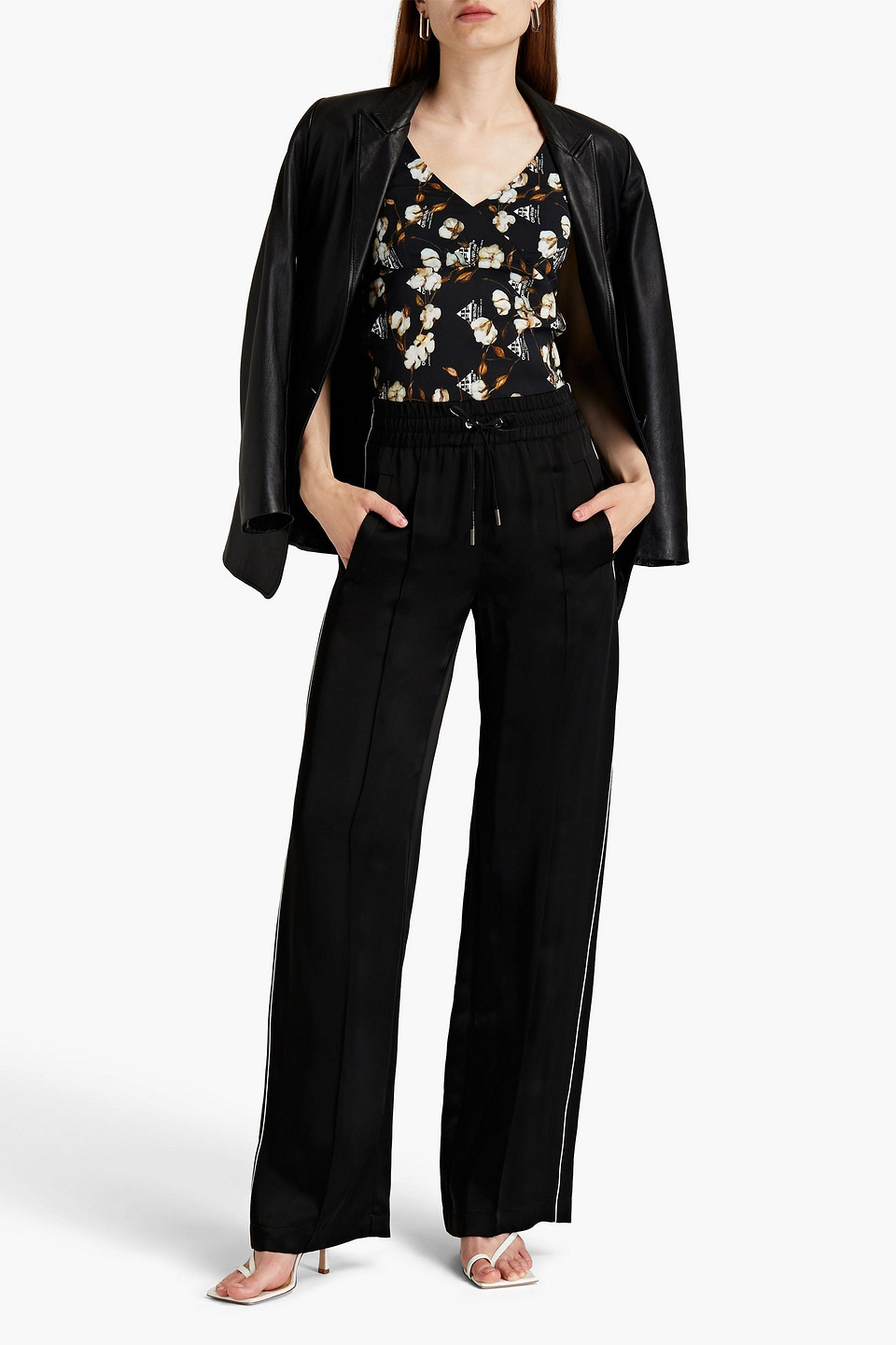 Off-white Floral-print Crepe Camisole In Black