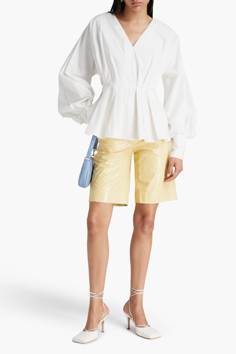 Roksanda Pleated Cotton-poplin Peplum Blouse In White