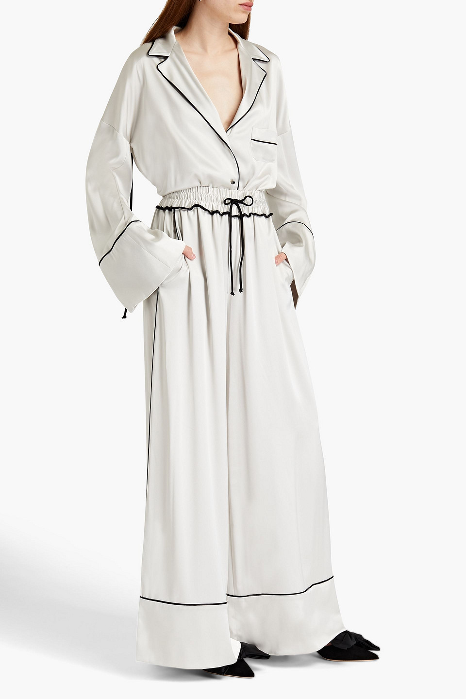 Off-white Satin-crepe Wide-leg Trousers