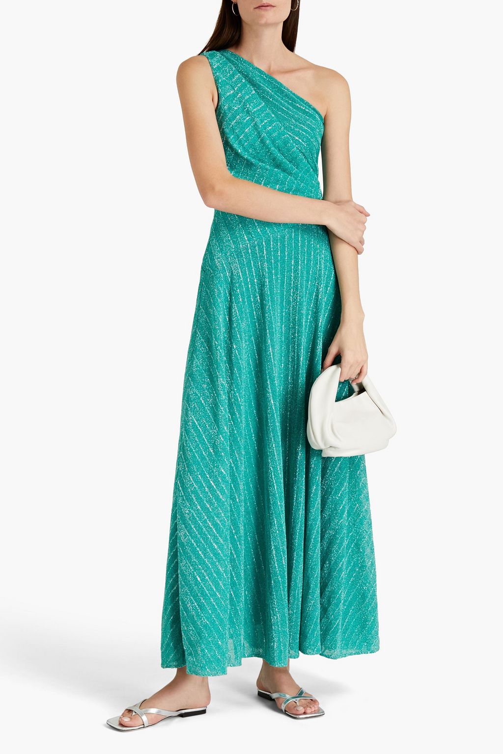 MISSONI Oneshoulder metallic knitted maxi dress THE
