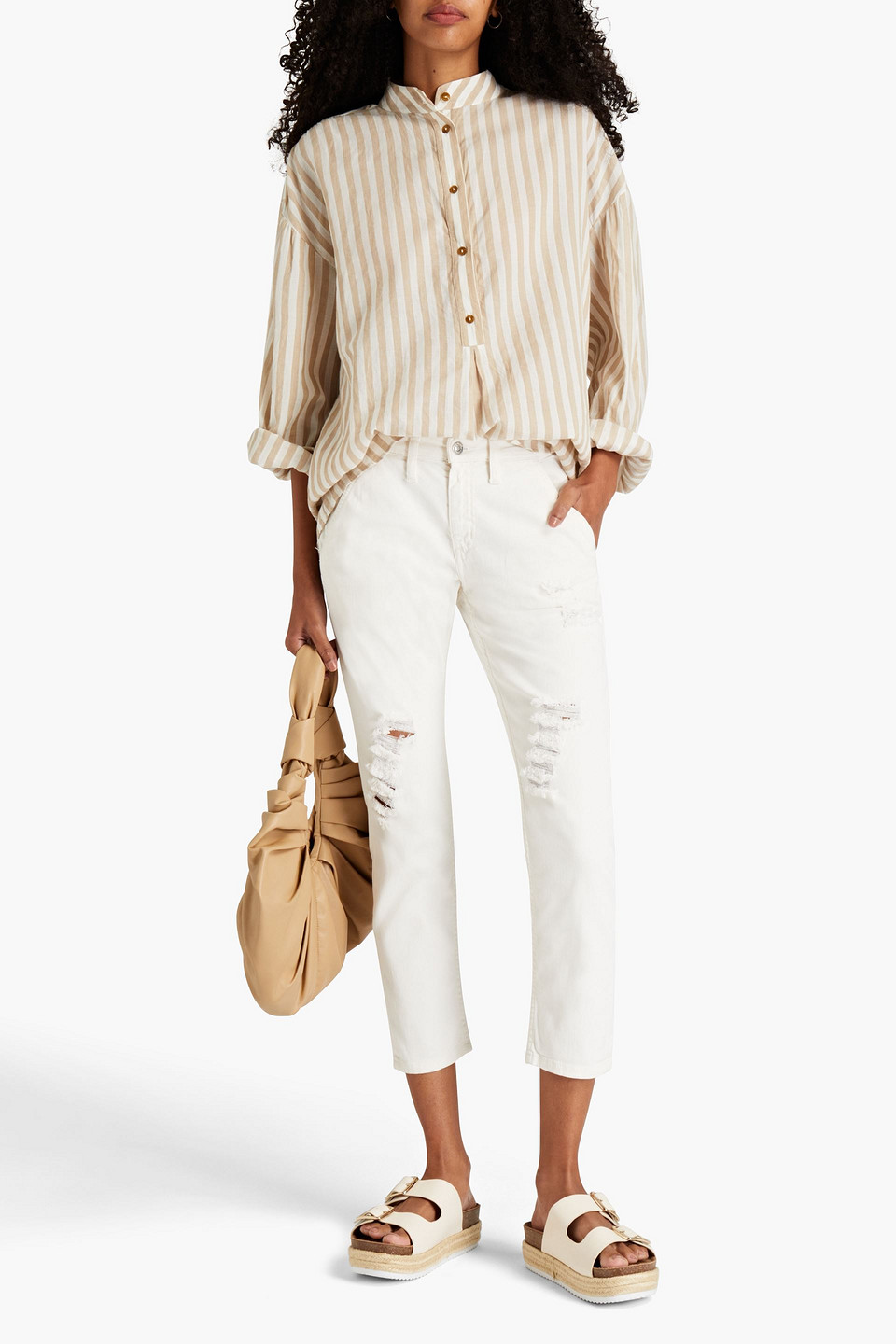 Iro Cropped Distressed Boyfriend Jeans In Off-white