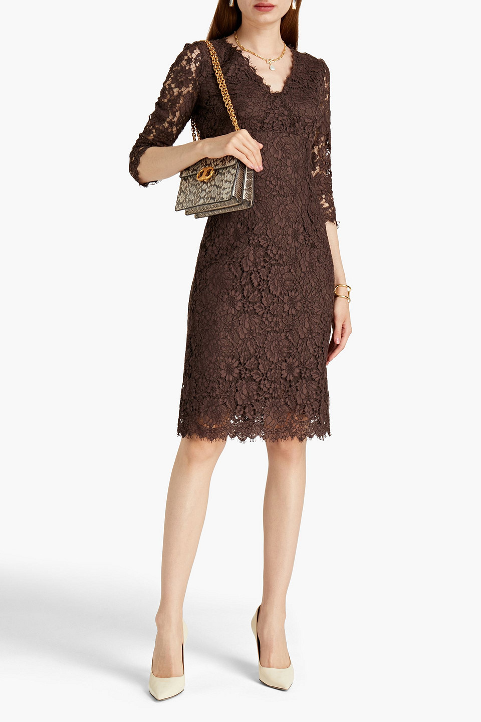 Dolce & Gabbana Cotton-blend Corded Lace Dress In Brown | ModeSens Dolce & Gabbana Cotton-blend Corded Lace Dress In Brown | ModeSens