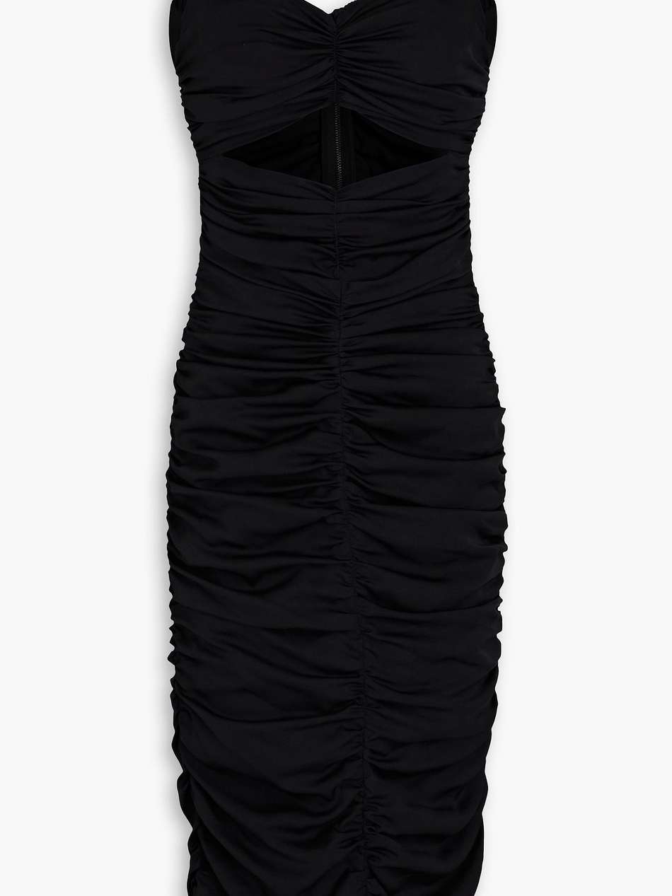 cutout ruched silk-blend midi dress