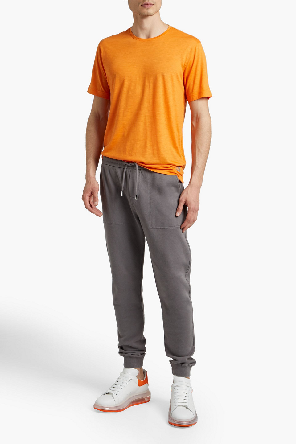 Z Zegna Mélange Wool And Linen-blend T-shirt In Orange