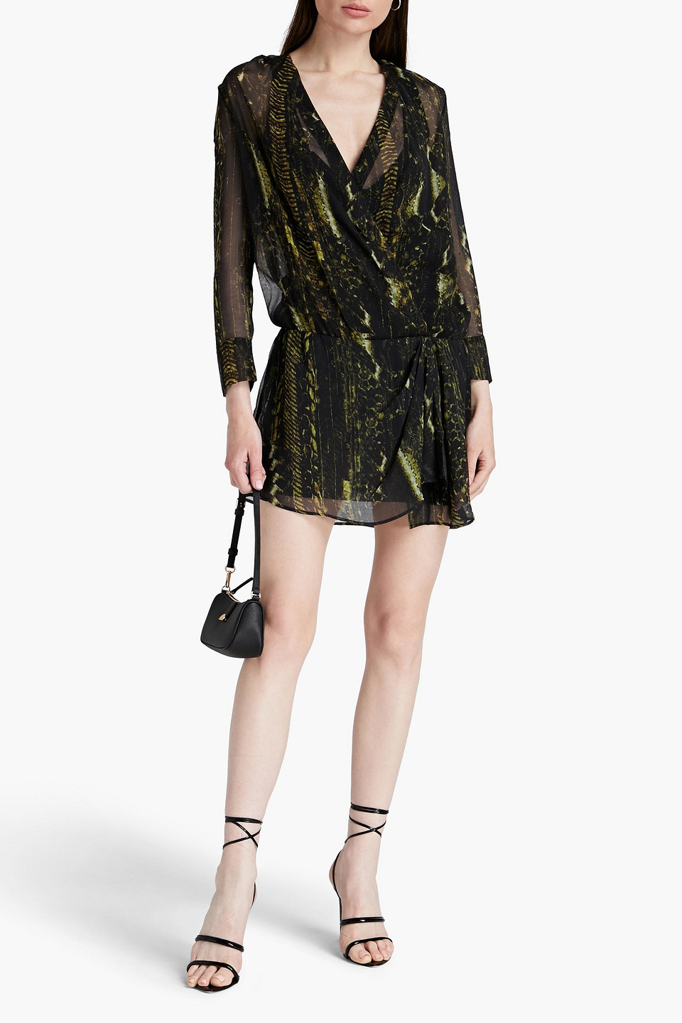 Iro Akley Wrap-effect Snake-print Chiffon Mini Dress In Chartreuse