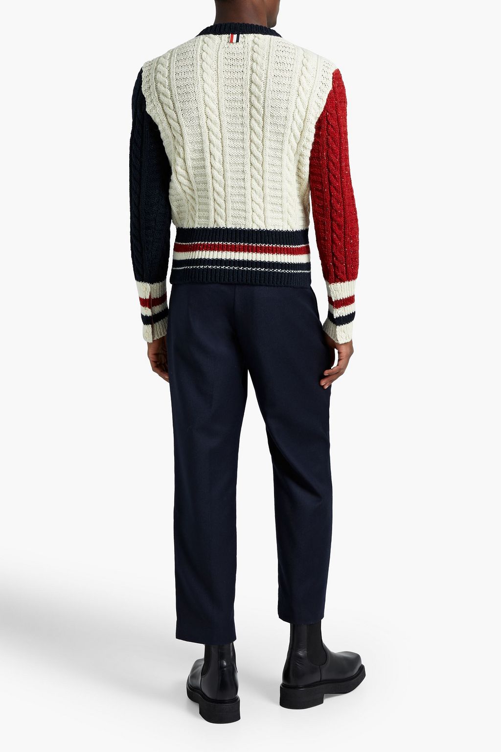 THOM BROWNE Color-block cable-knit wool and mohair-blend sweater