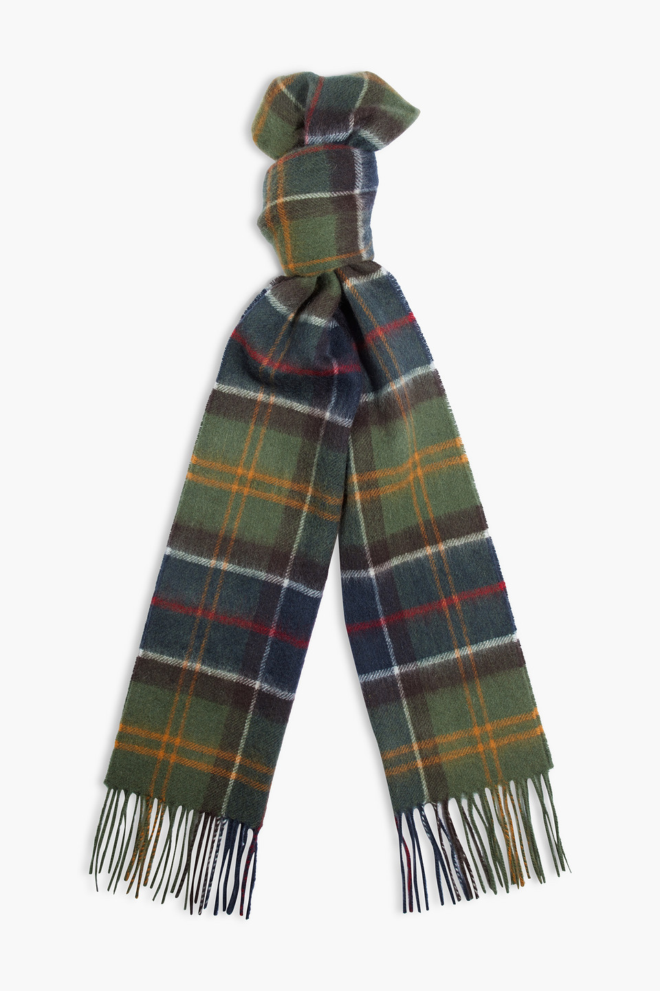 Barbour Fringed Checked Wool And Cashmere-blend Scarf In Green