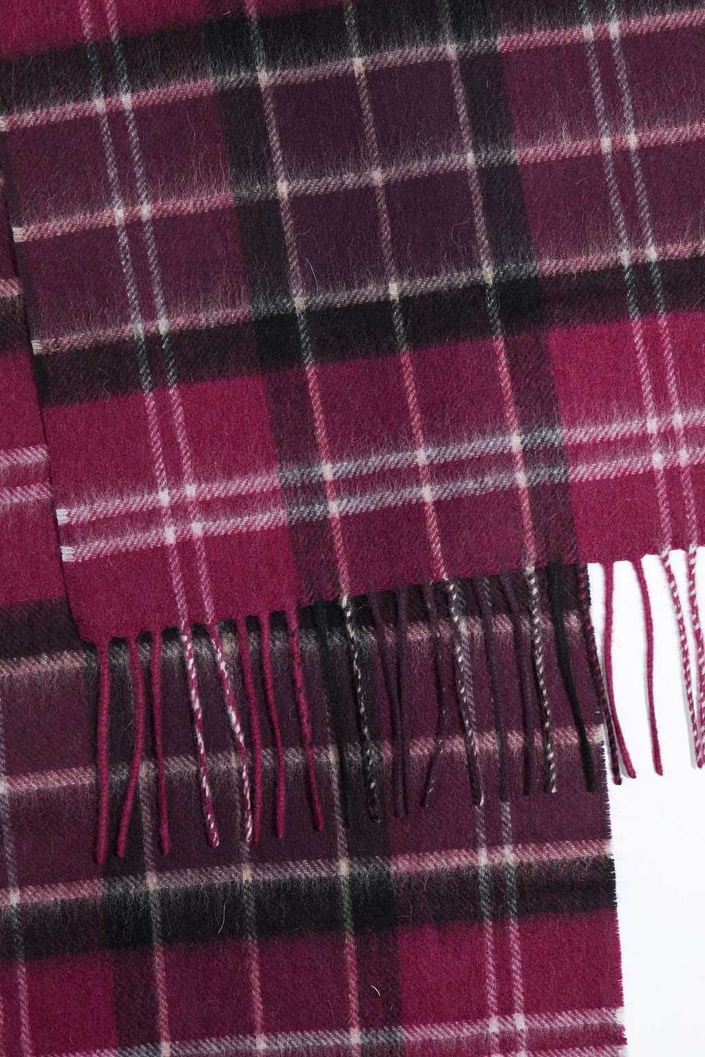 BARBOUR Fringed checked wool and cashmere-blend scarf