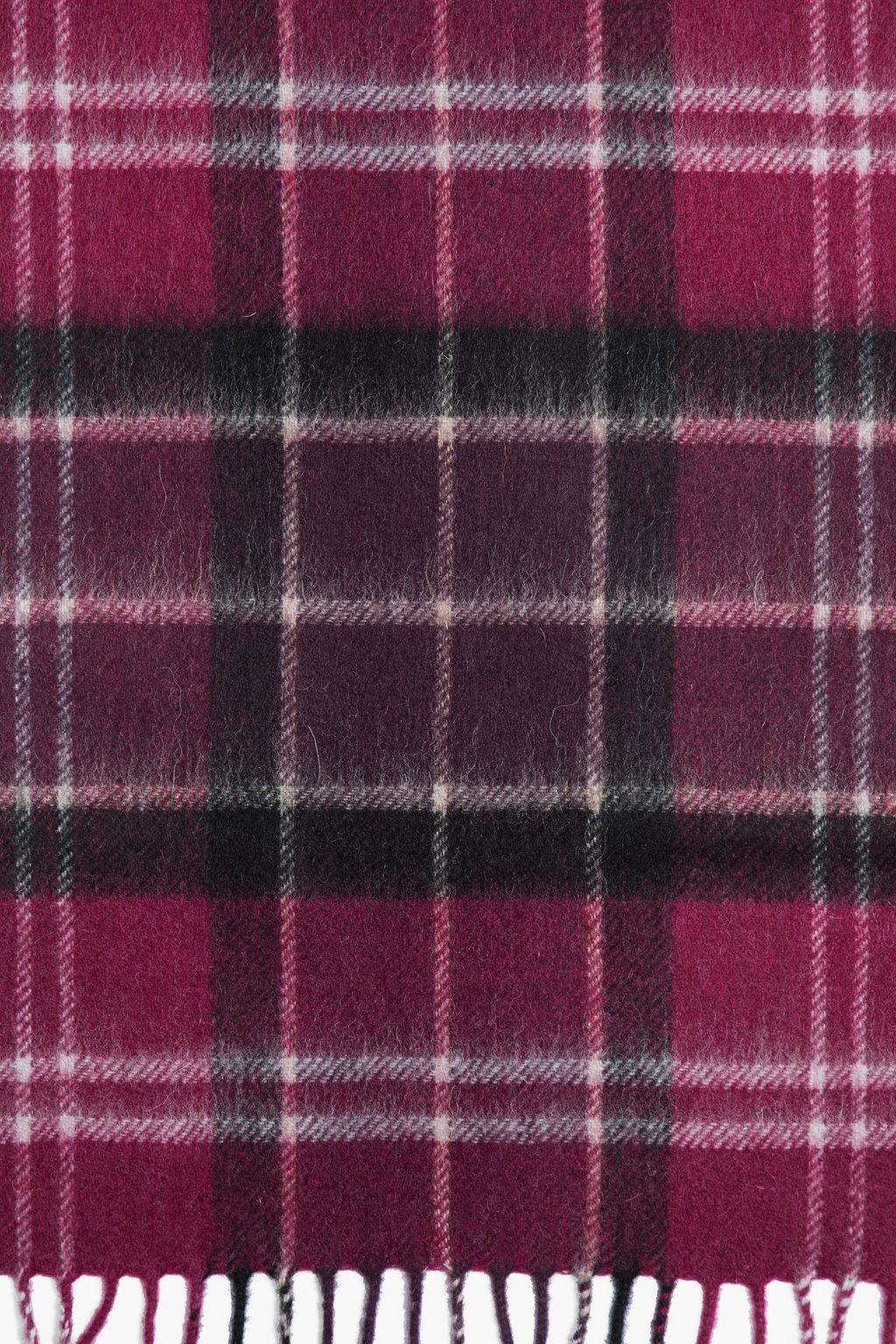 BARBOUR Fringed checked wool and cashmere-blend scarf