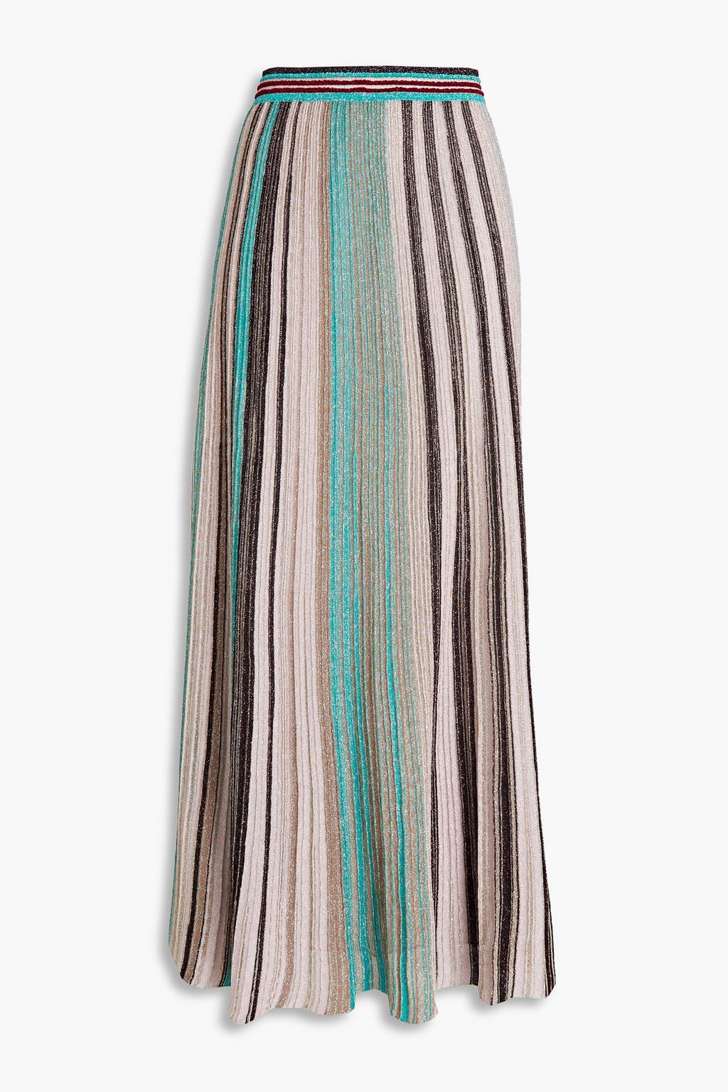 MISSONI Metallic striped crochetknit maxi skirt THE