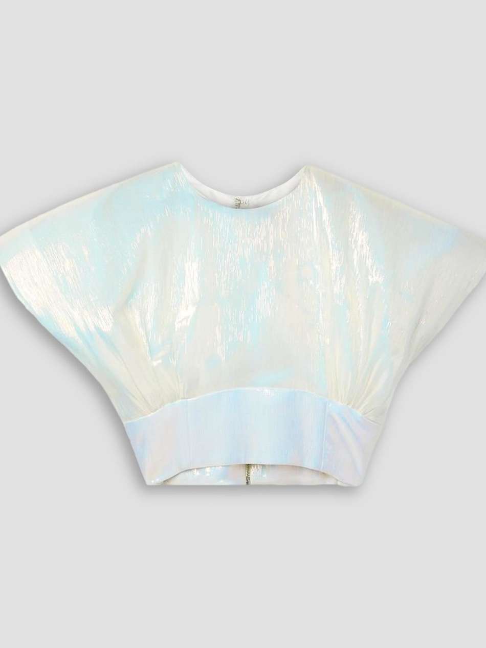 cropped iridescent textured organza top