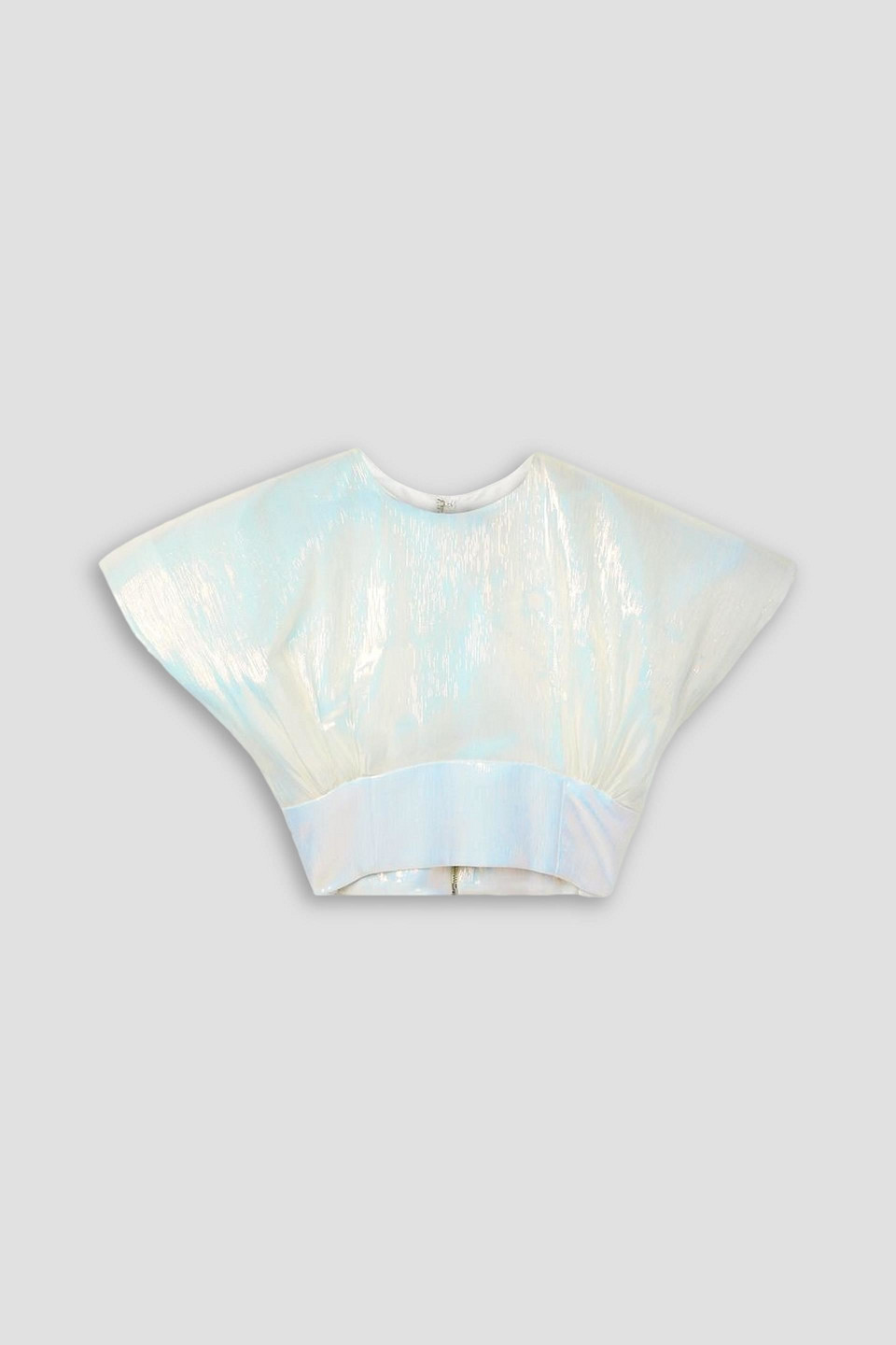Christopher John Rogers Cropped Iridescent Textured Organza Top In White