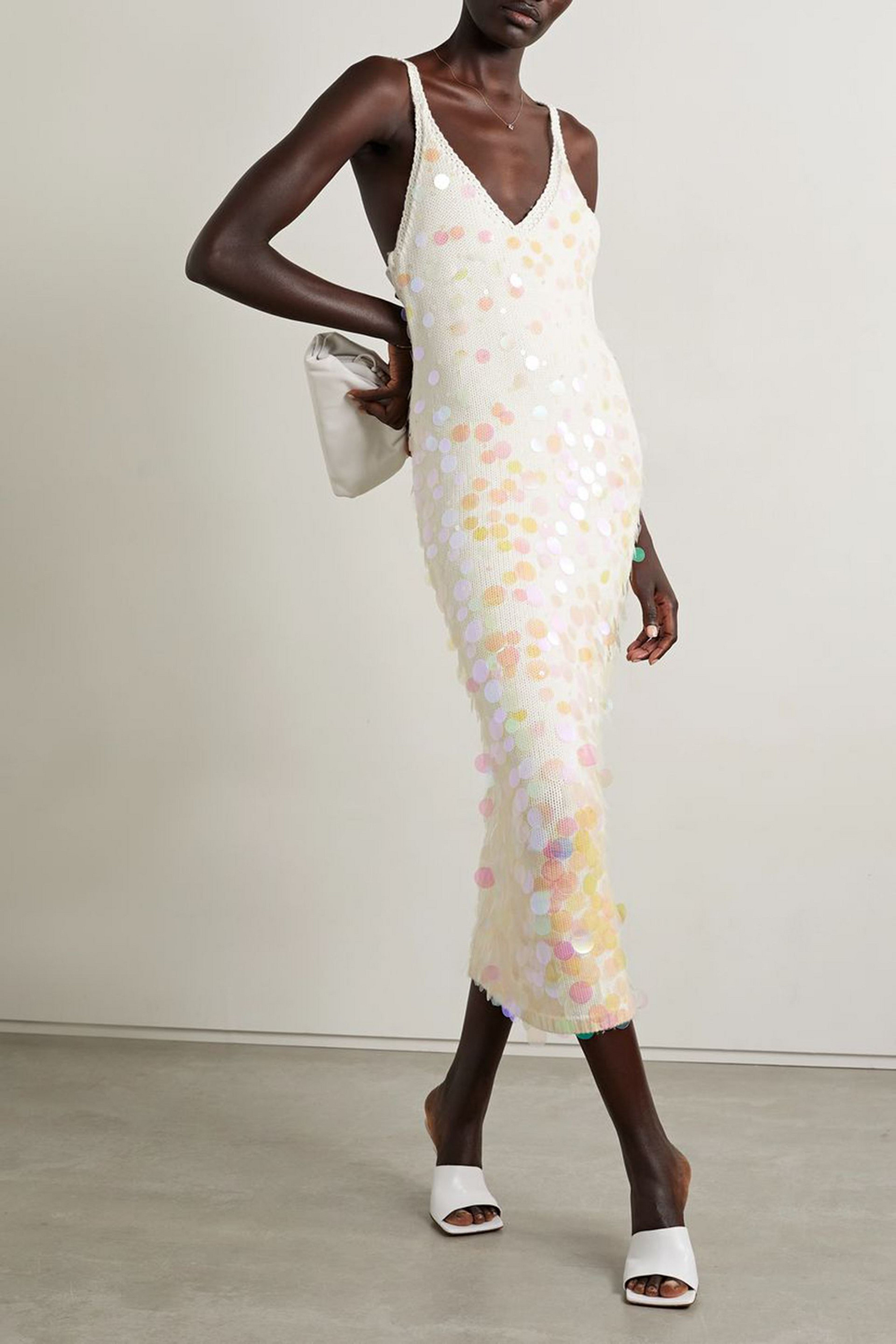Christopher John Rogers Sequin-embellished wool midi dress