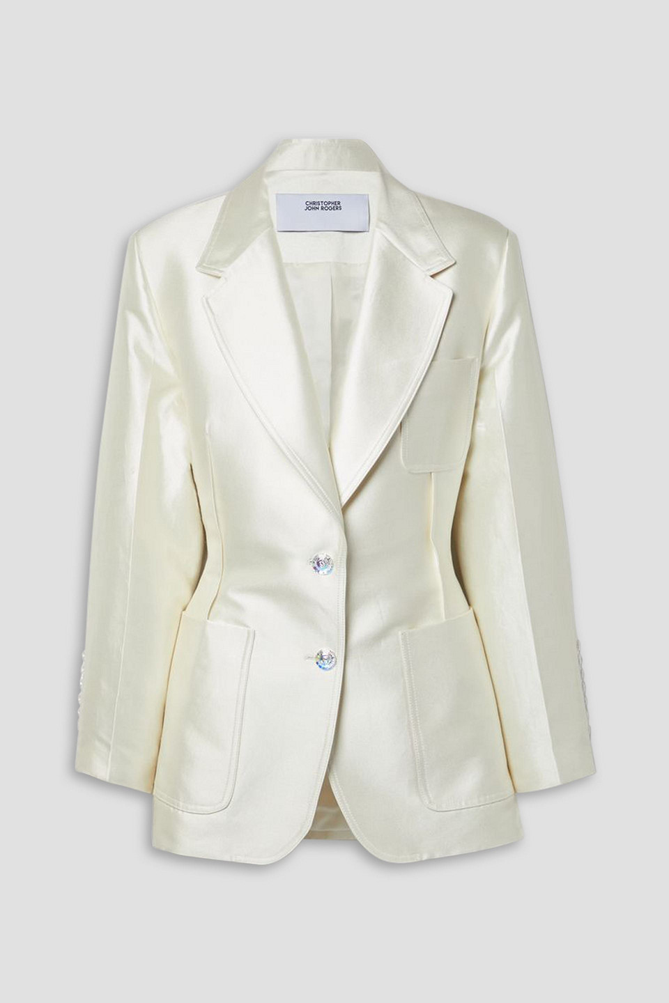 Christopher John Rogers Ruched Cotton And Silk-blend Satin Blazer In Ivory