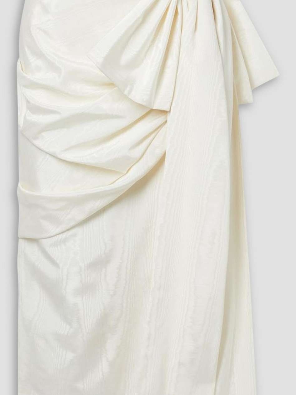 bow-detailed draped moire midi skirt