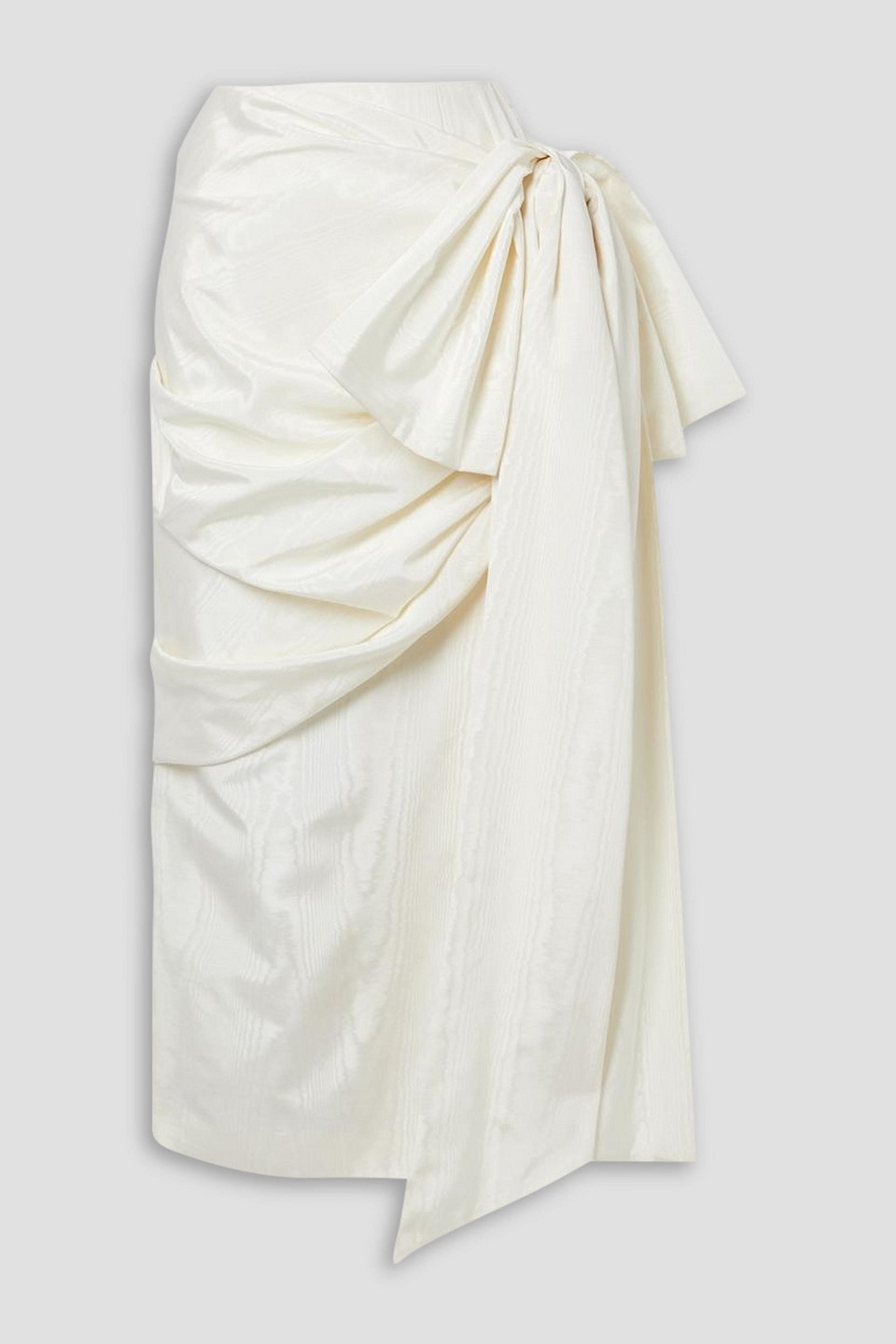 Christopher John Rogers Bow-detailed Draped Moire Midi Skirt In Cream
