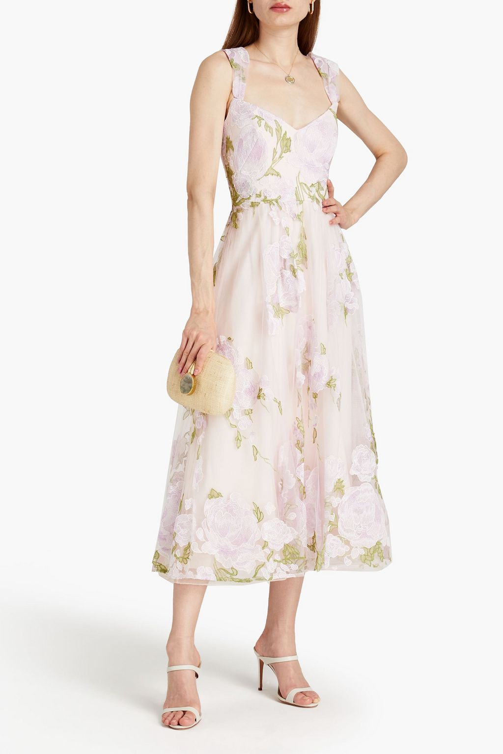 Pastel pink Embroidered tulle gown 