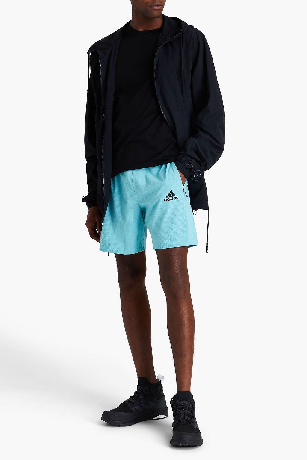 ADIDAS Mesh-trimmed printed stretch-jersey shorts