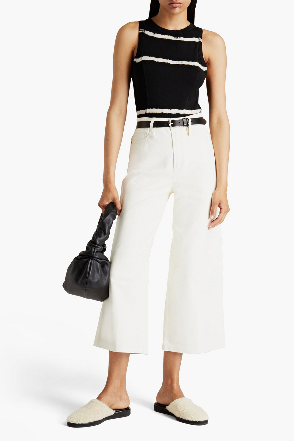 FRAME CROPPED LEATHER WIDE-LEG PANTS,3074457345632323626