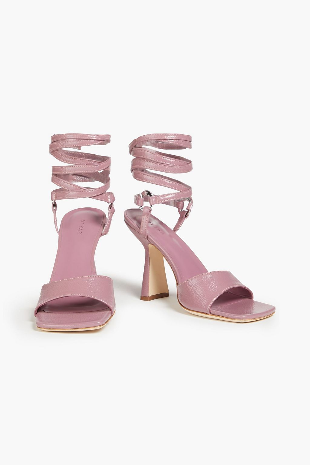 BY FAR Fida glossed textured-leather sandals