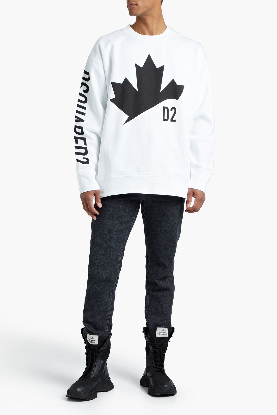 Shop Dsquared2 Printed Cotton-fleece Sweatshirt In White