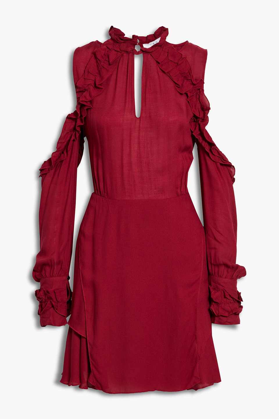 Hanie cold-shoulder ruffled gauze mini dress