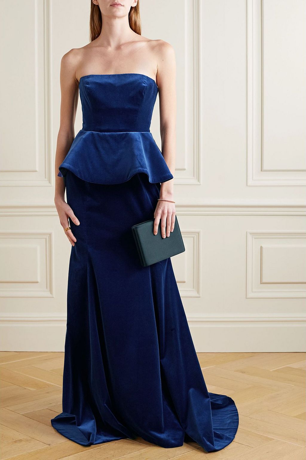 OSCAR DE LA RENTA Strapless cotton-blend velvet peplum gown