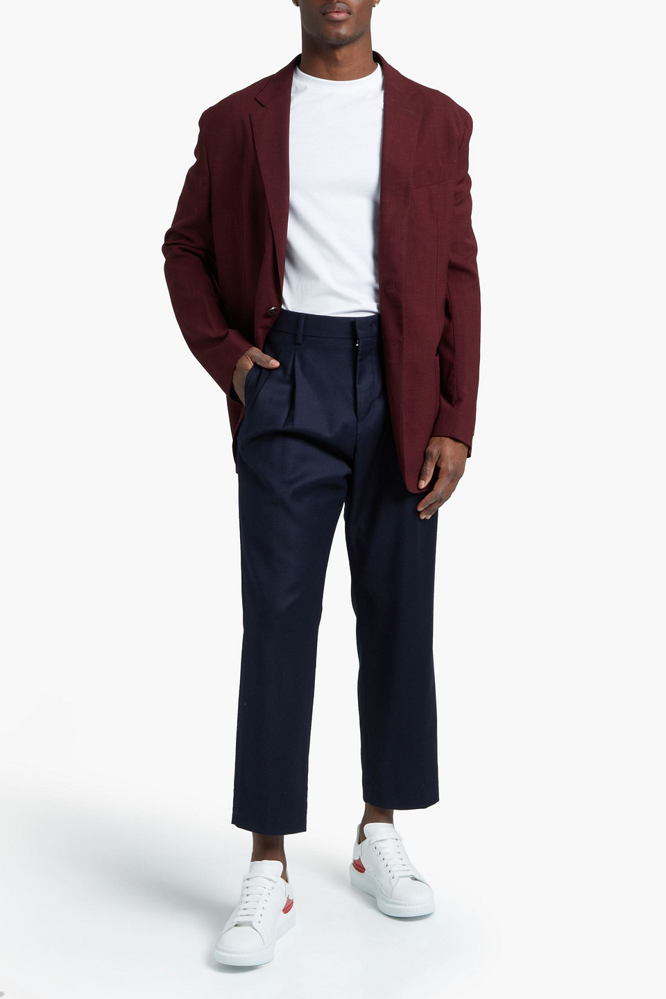 Ermenegildo Zegna Man Checked Wool And Linen-blend Blazer In Burgundy