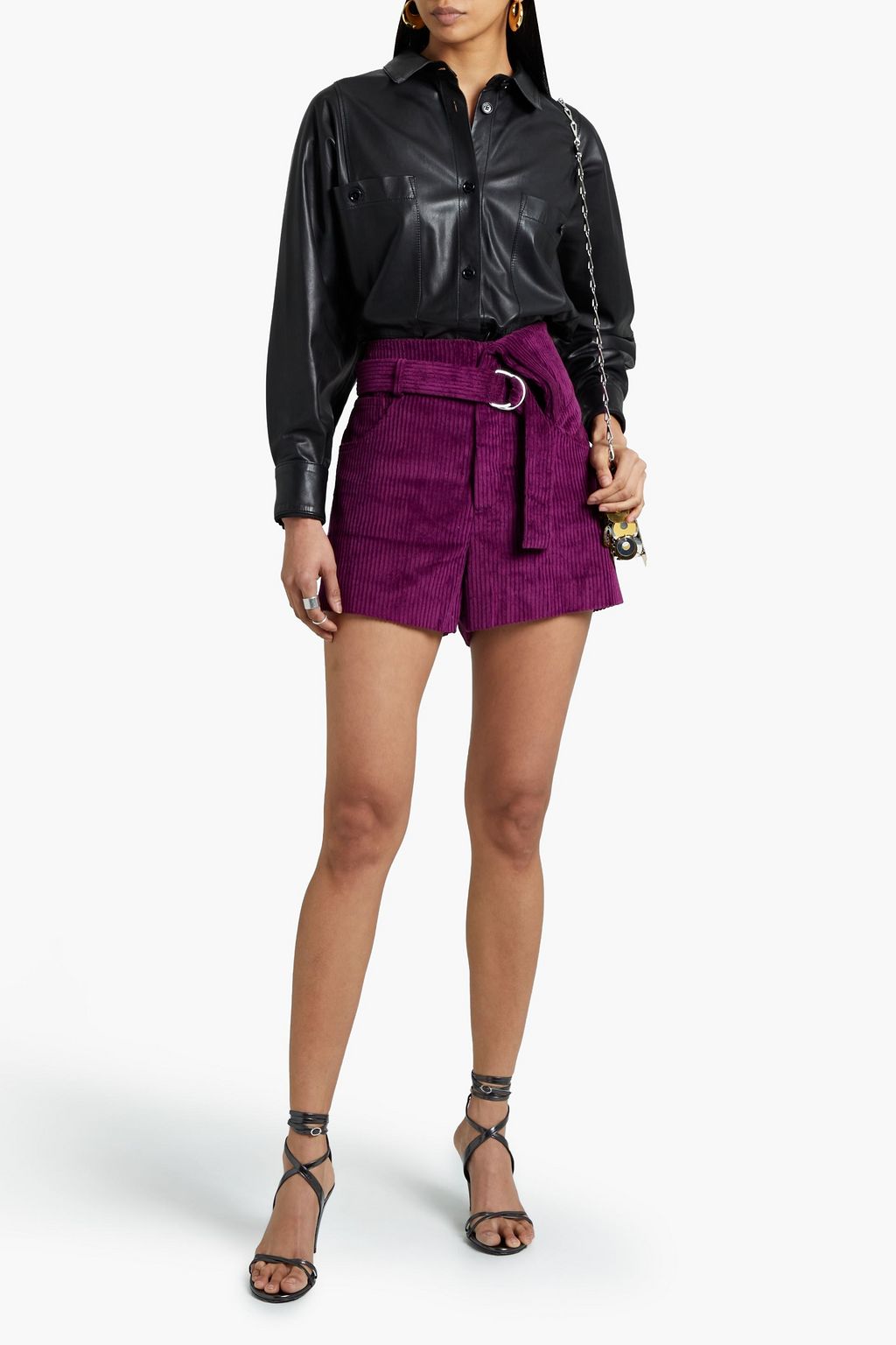 IRO Simply belted cotton-blend corduroy shorts