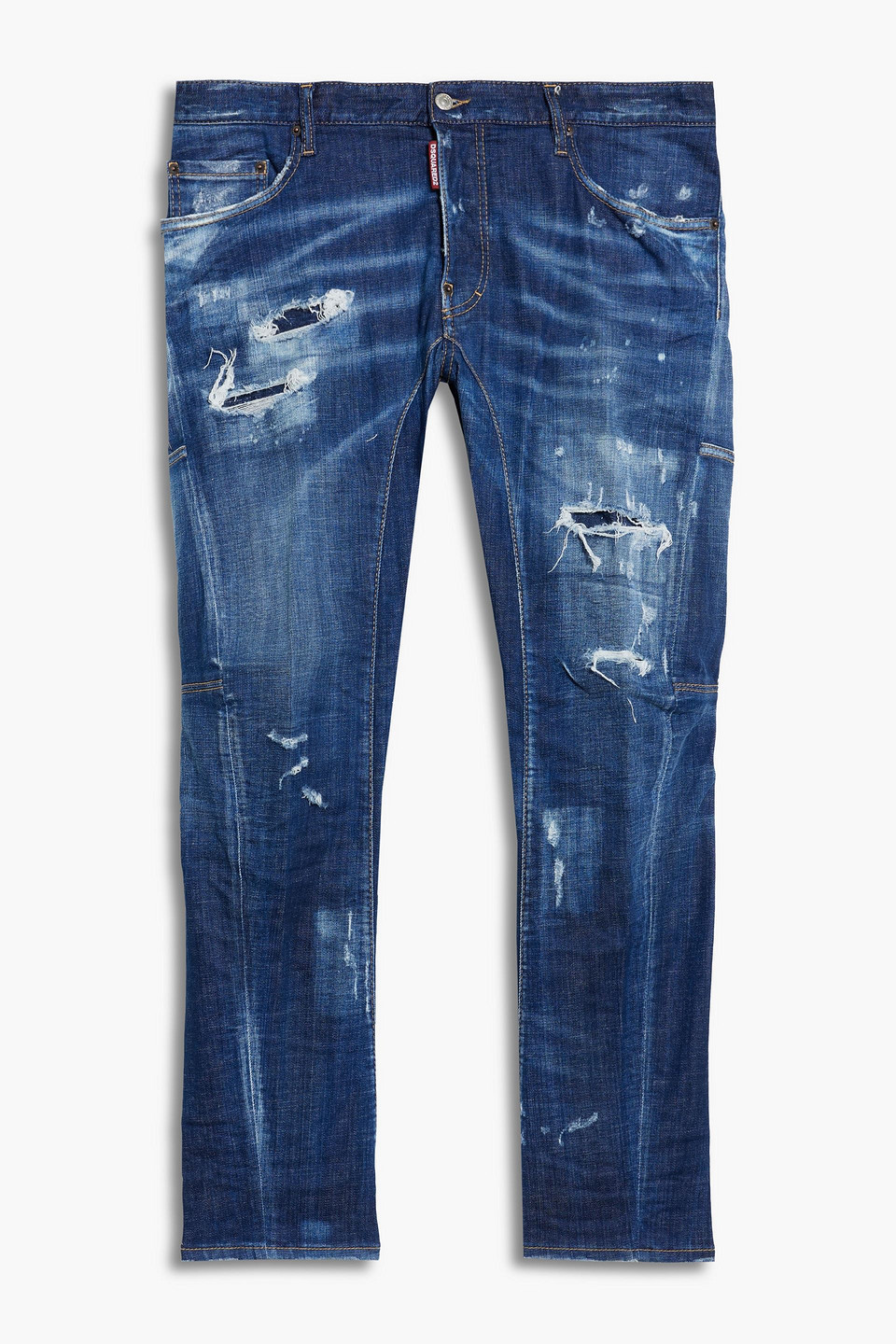 Slim-fit distressed denim jeans