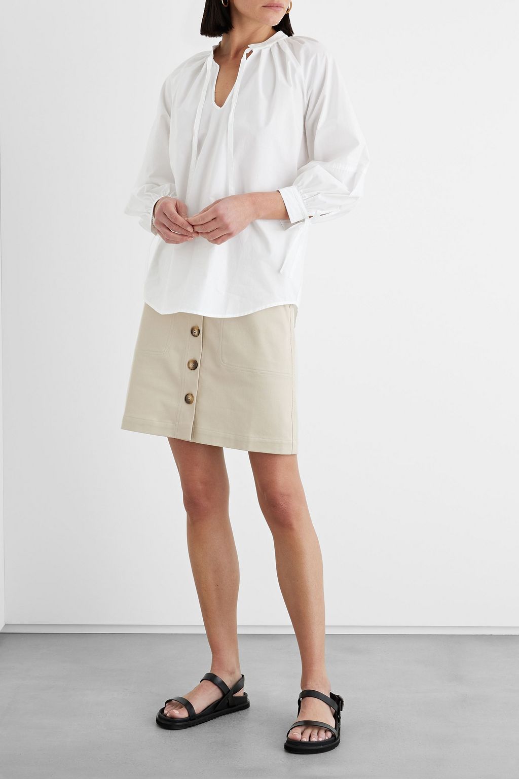 IRIS & INK Lucille gathered organic cotton-poplin top
