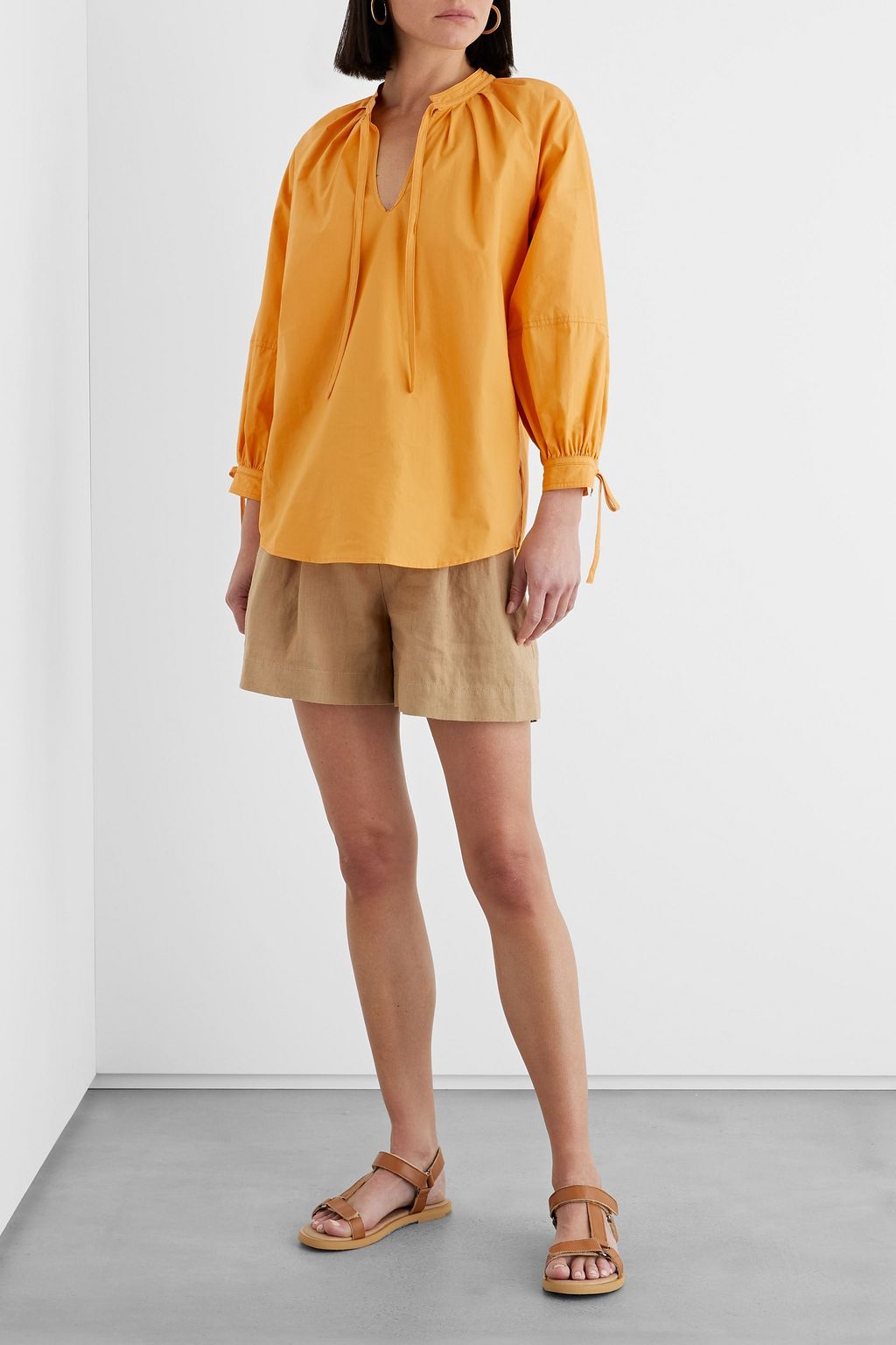 IRIS & INK Lucille gathered organic cotton-poplin top
