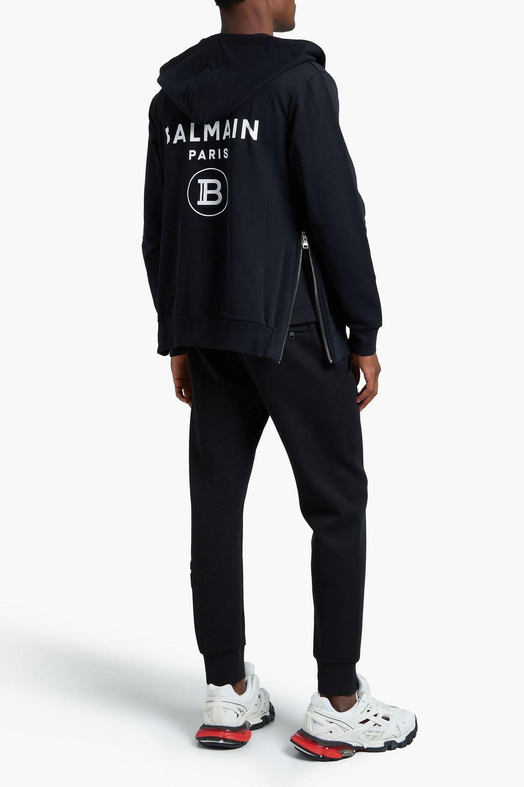 BALMAIN Printed French cotton-terry zip-up hoodie