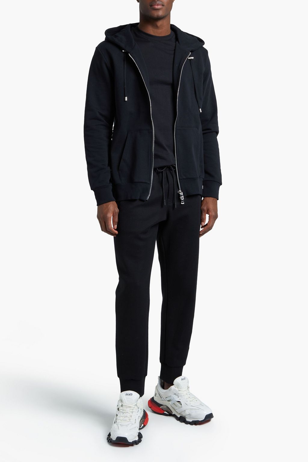 BALMAIN Printed French cotton-terry zip-up hoodie