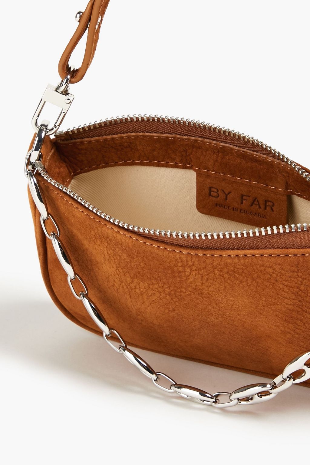 BY FAR Mini Rachel chain-embellished nubuck shoulder bag