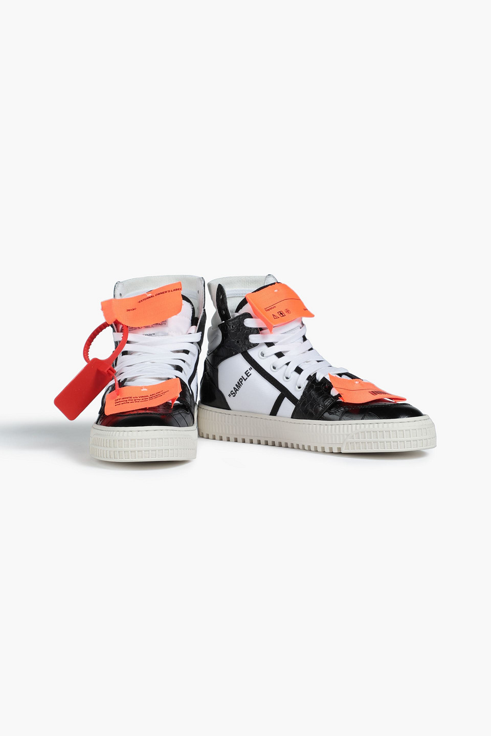 Off-white Printed Canvas And Croc-effect Leather High-top Trainers In Black