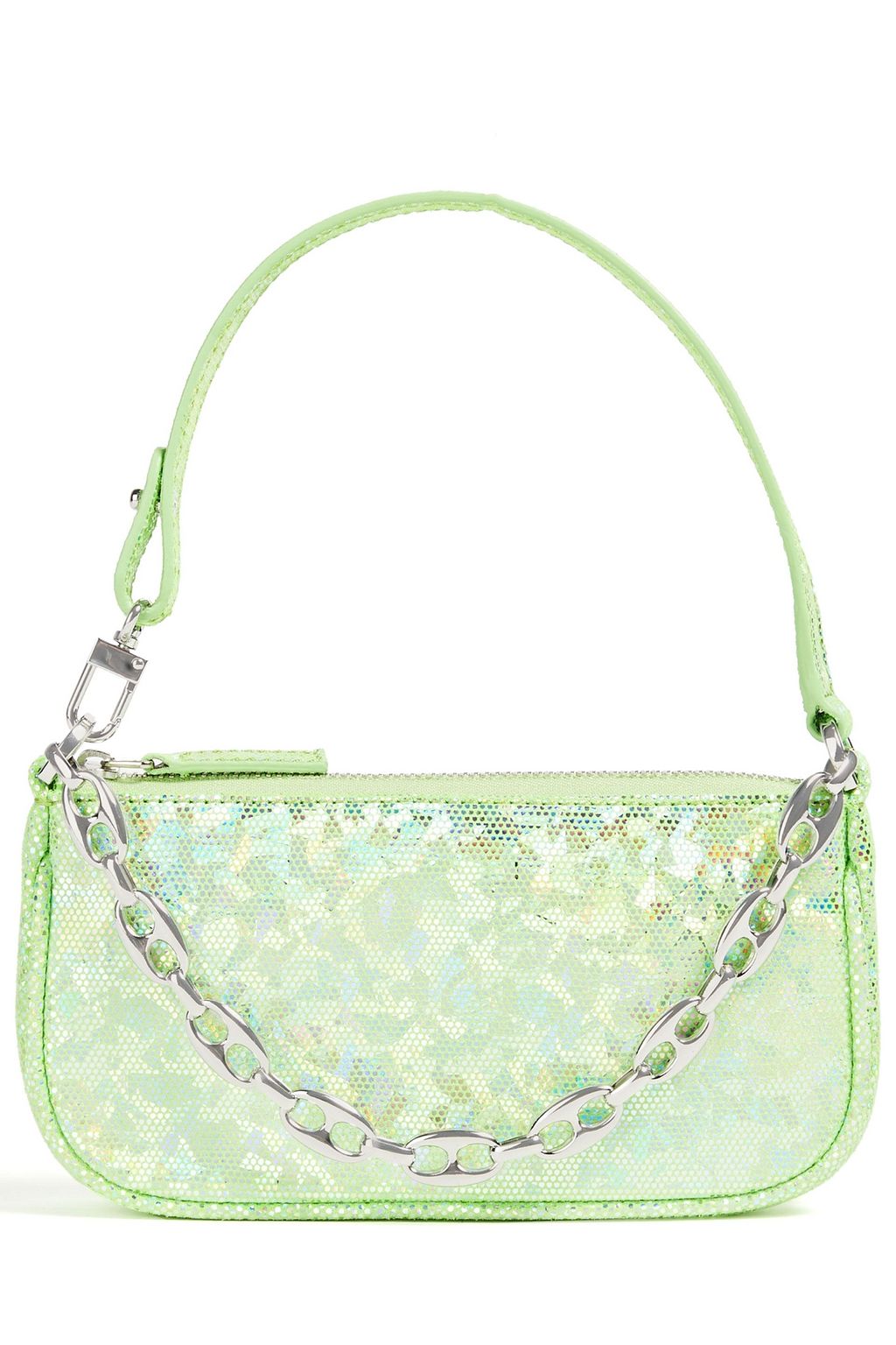 Lime green Mini Rachel iridescent printed suede shoulder bag | BY FAR | THE OUTNET