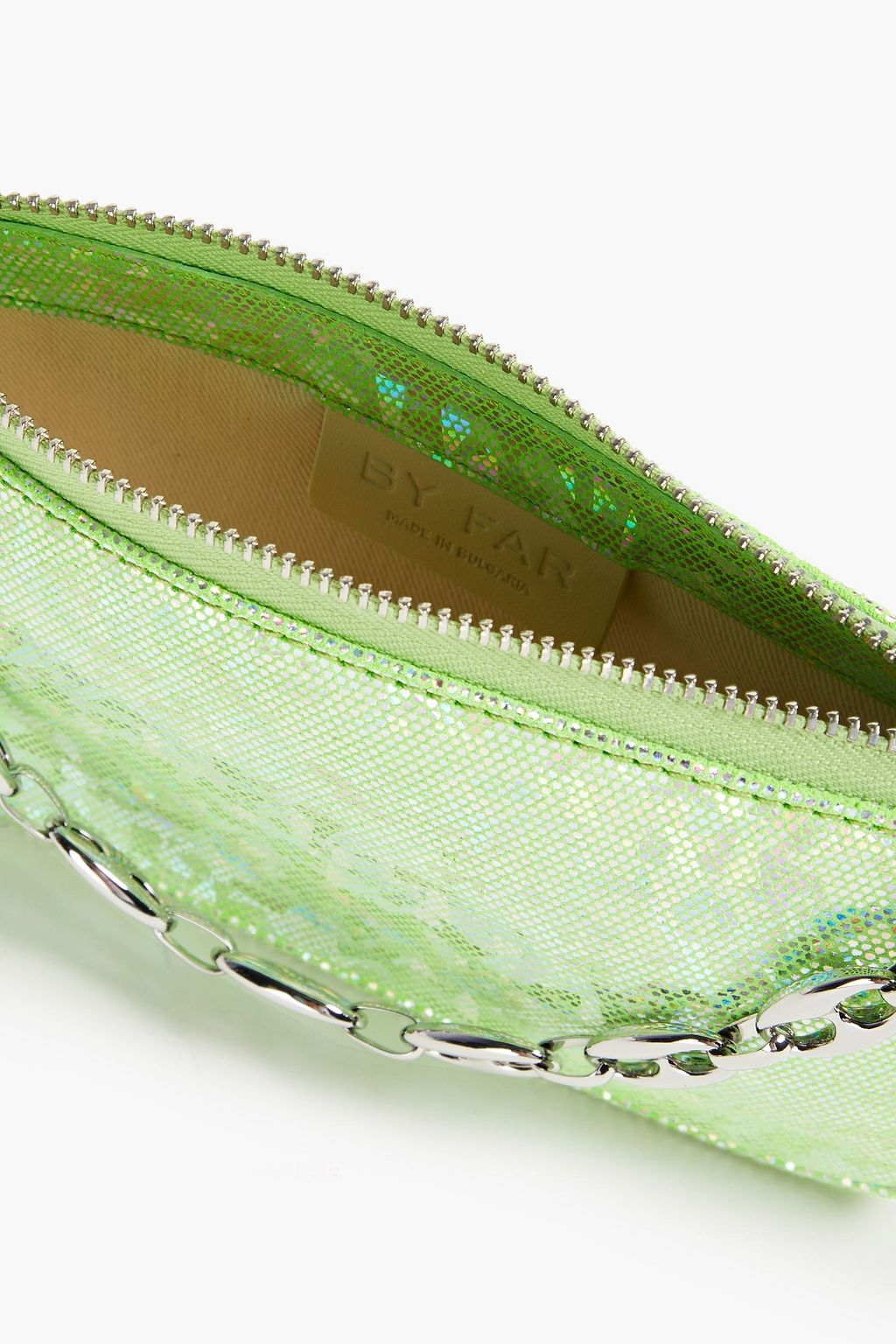 BY FAR Mini Rachel iridescent printed suede shoulder bag