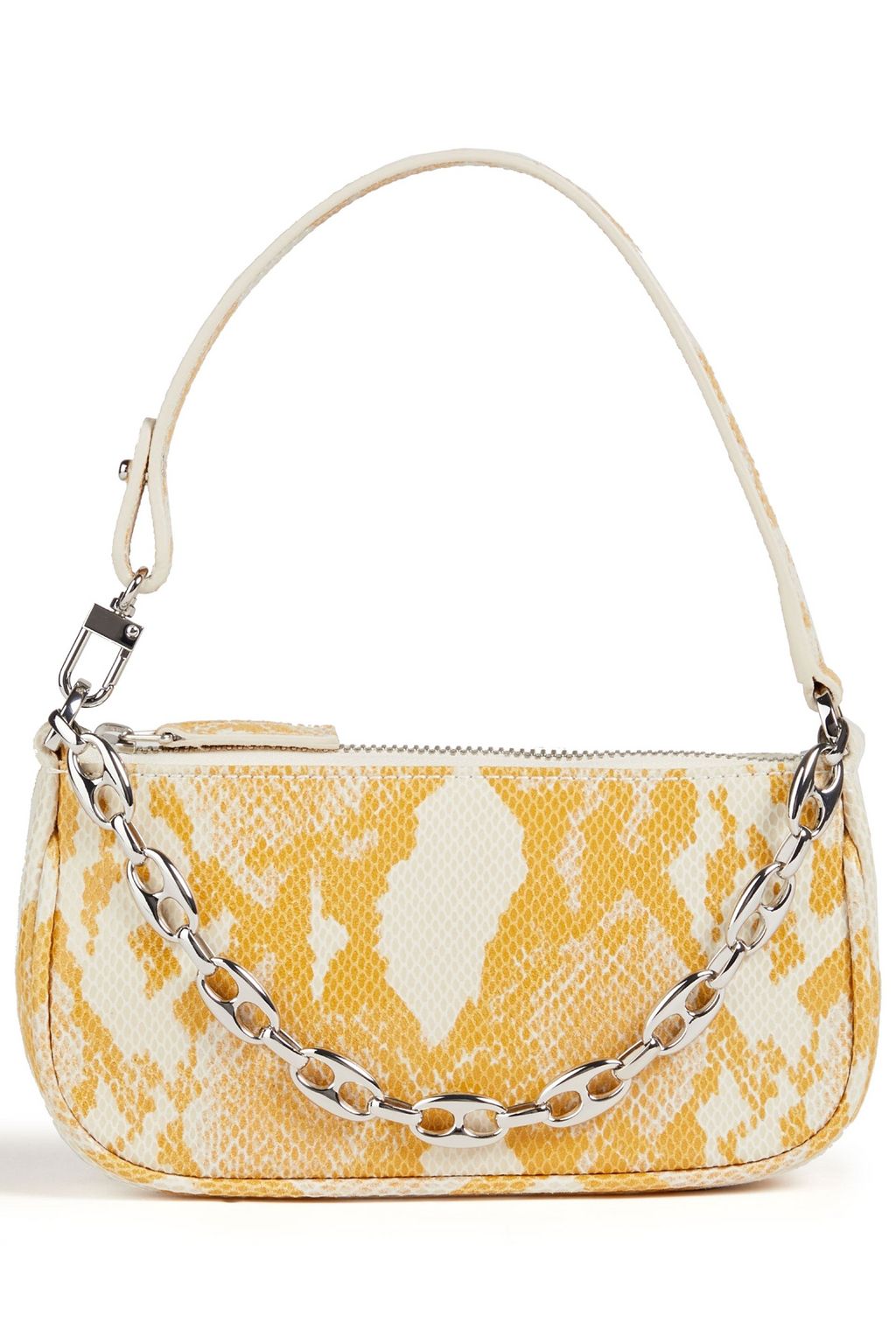 Saffron Mini Rachel snake-print suede shoulder bag | BY FAR | THE OUTNET