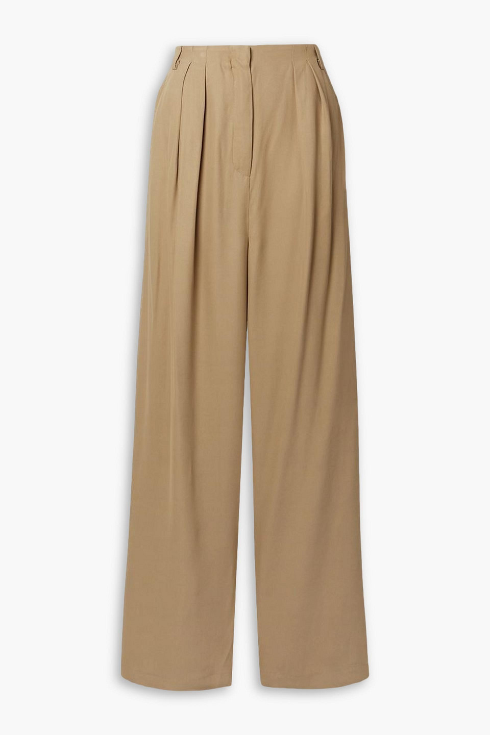 Tibi Lauren Pleated Wide-leg Twill Trousers In Sand