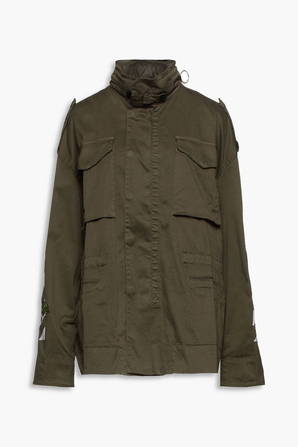 Off-white Embroidered Cotton Jacket In Green