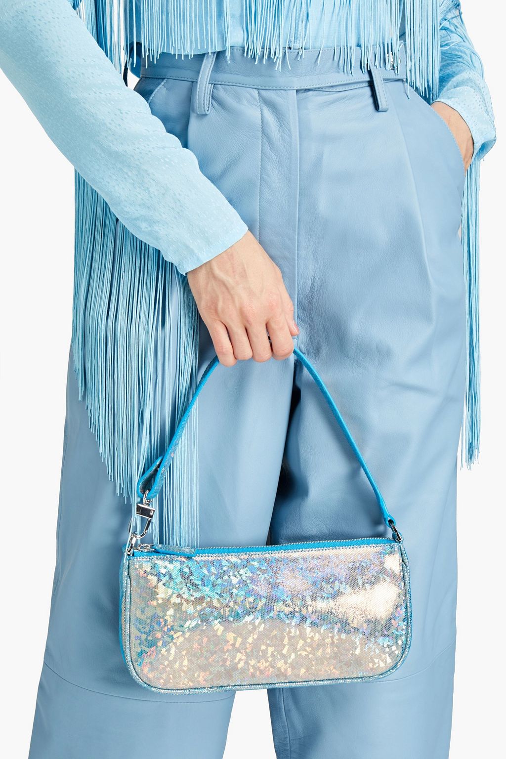 BY FAR Mini Rachel iridescent printed suede shoulder bag