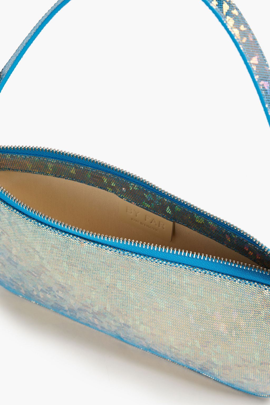 BY FAR Mini Rachel iridescent printed suede shoulder bag