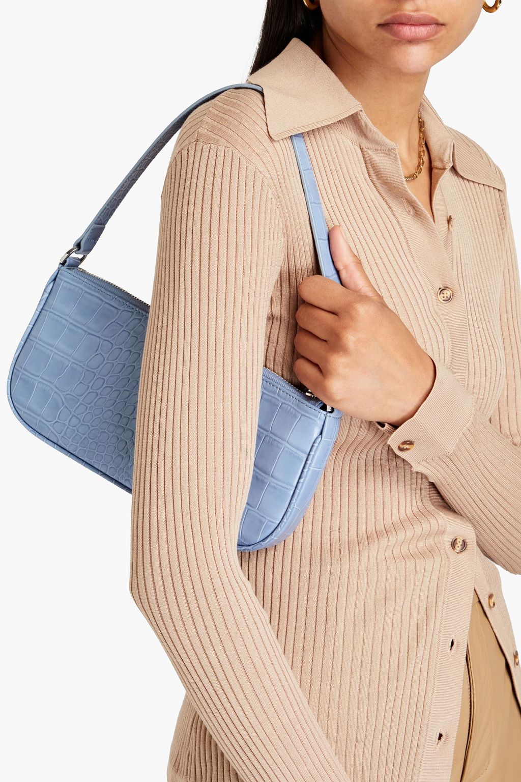 BY FAR Rachel croc-effect leather shoulder bag