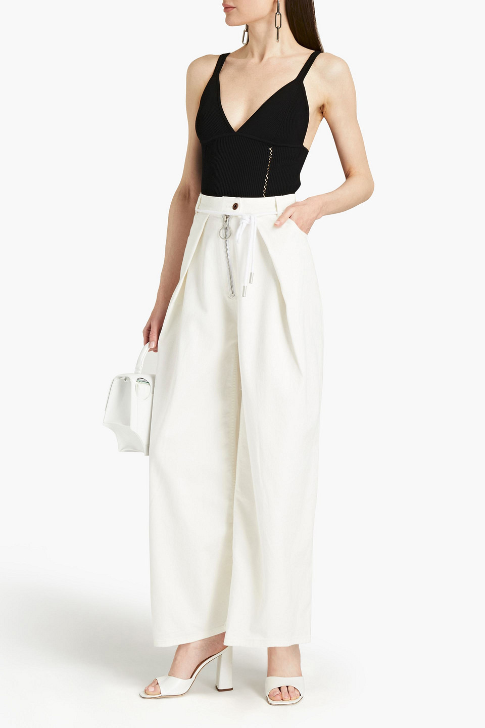 Off-white Pleated Printed High-rise Wide-leg Jeans