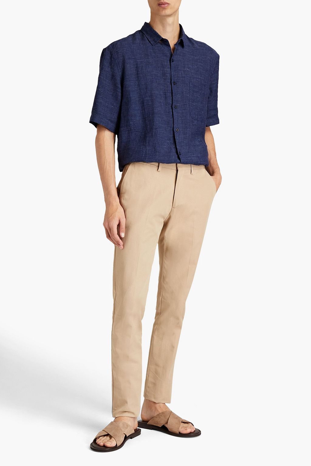 SUNSPEL Slim-fit cotton and linen-blend twill pants