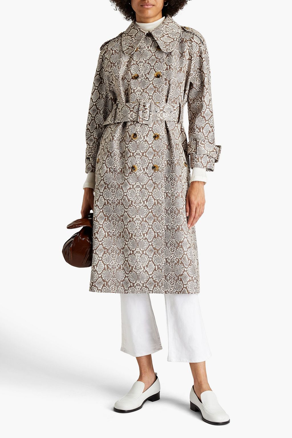 ALEXACHUNG Coated snake-print faux leather trench coat